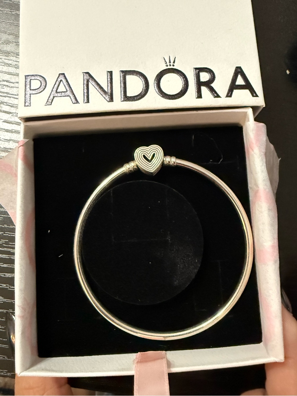 NEW! Pandora Silver Heart Clasp Bangle Bracelet